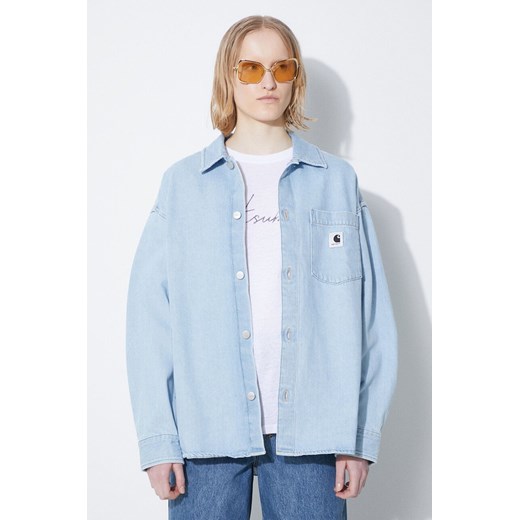 Carhartt WIP kurtka jeansowa Alta Shirt Jac damska kolor niebieski przejściowa I033344.112 ze sklepu PRM w kategorii Kurtki damskie - zdjęcie 171298625