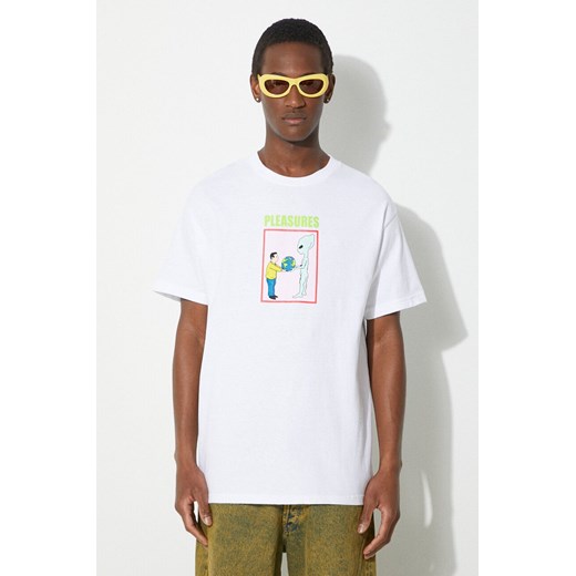 PLEASURES t-shirt bawełniany Gift męski kolor biały z nadrukiem P24SP046.WHITE ze sklepu PRM w kategorii T-shirty męskie - zdjęcie 171299198