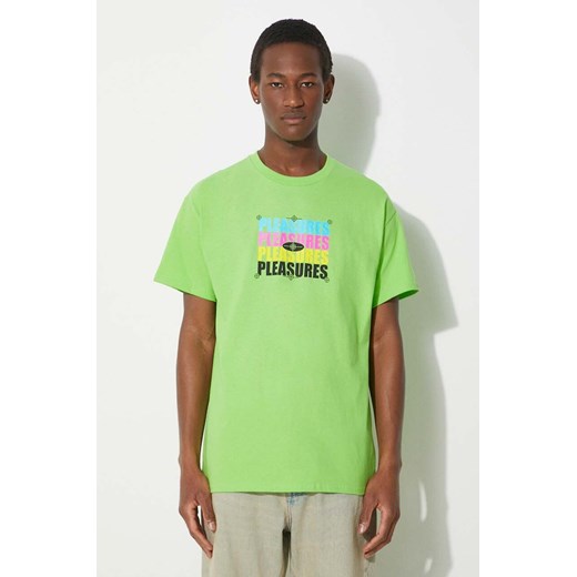PLEASURES t-shirt bawełniany Cmyk T-Shirt męski kolor zielony z nadrukiem P24SP051.LIME ze sklepu PRM w kategorii T-shirty męskie - zdjęcie 171299206