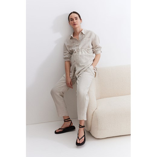 H & M - MAMA Spodnie z domieszką lnu - Beżowy ze sklepu H&M w kategorii Spodnie ciążowe - zdjęcie 171299268