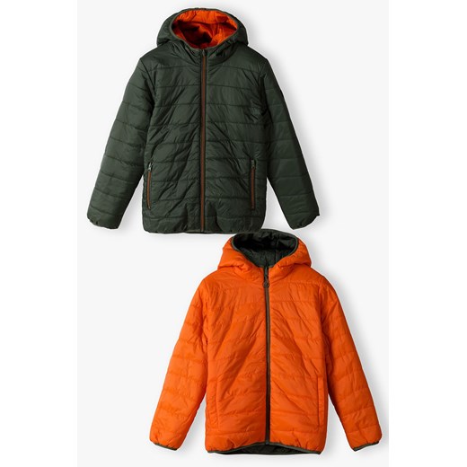 Dwustronna przejściowa kurtka dla chłopca - pomarańczowo-zielona - Lincoln&Sharks ze sklepu 5.10.15 w kategorii Kurtki chłopięce - zdjęcie 171301788