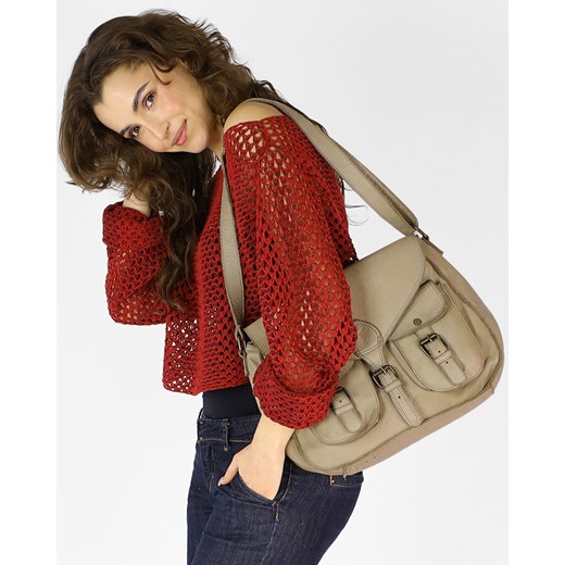 Kultowa torba skórzana z kieszeniami na szerszym pasku - MARCO MAZZINI beżowa ze sklepu Verostilo w kategorii Torby Shopper bag - zdjęcie 171312537