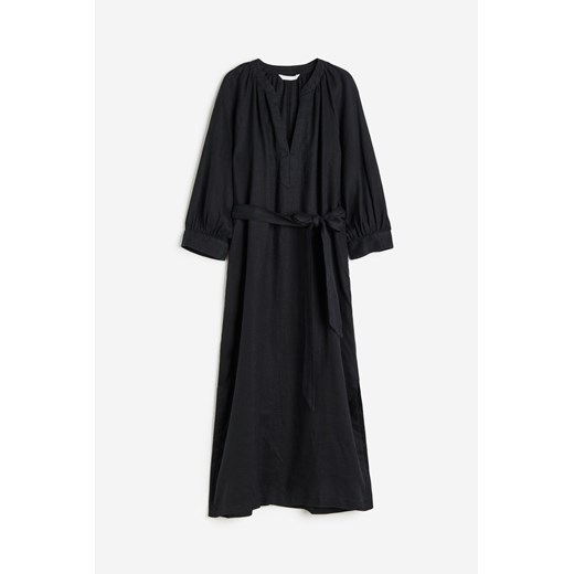 H & M - Lniana sukienka z wiązanym paskiem - Czarny H & M XS H&M
