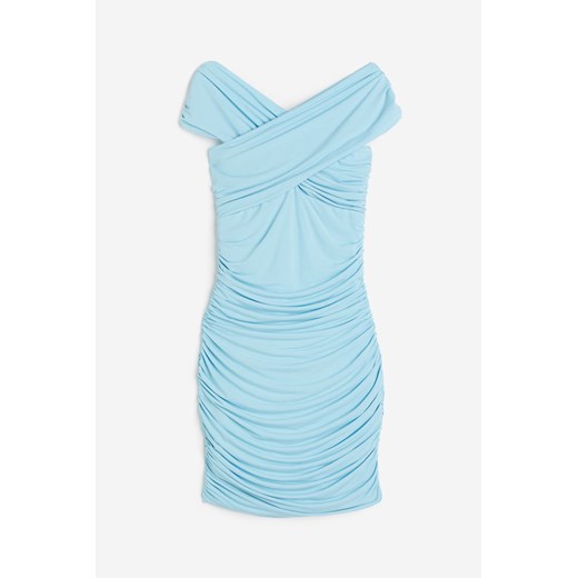 H & M - Drapowana sukienka z odkrytymi ramionami - Niebieski ze sklepu H&M w kategorii Sukienki - zdjęcie 171313306