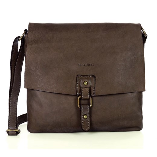 Torebka skórzana listonoszka stylowy minimalizm ala messenger leather bag - MARCO MAZZINI brąz ze sklepu Verostilo w kategorii Torby męskie - zdjęcie 171317359