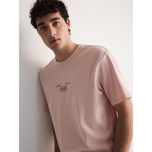 Reserved - T-shirt oversize z nadrukiem - pastelowy róż Reserved XL Reserved