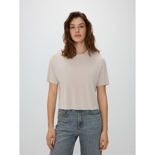 Reserved - T-shirt z modalem - beżowy ze sklepu Reserved w kategorii Bluzki damskie - zdjęcie 171318407