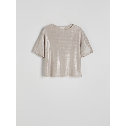 Reserved - T-shirt boxy z metalicznym efektem - srebrny ze sklepu Reserved w kategorii Bluzki damskie - zdjęcie 171318417