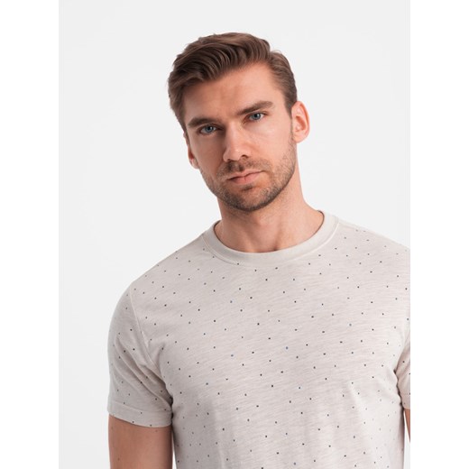 T-shirt męski fullprint z kolorowymi literami - jasnobeżowy V1 OM-TSFP-0185 M ombre