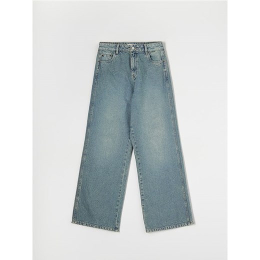 Sinsay - Jeansy wide leg high waist - turkusowy Sinsay 34 Sinsay
