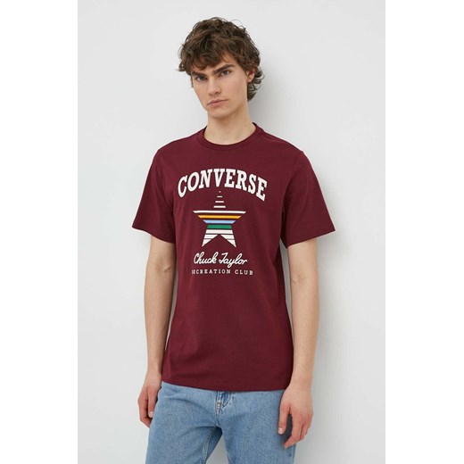 Converse t-shirt bawełniany kolor bordowy z nadrukiem ze sklepu ANSWEAR.com w kategorii T-shirty męskie - zdjęcie 171323428