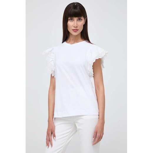 Twinset t-shirt bawełniany damski kolor biały ze sklepu ANSWEAR.com w kategorii Bluzki damskie - zdjęcie 171324026