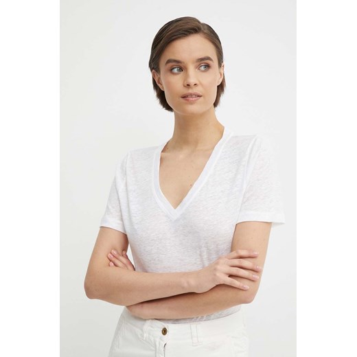 Calvin Klein t-shirt lniany kolor biały K20K207261 ze sklepu ANSWEAR.com w kategorii Bluzki damskie - zdjęcie 171324089