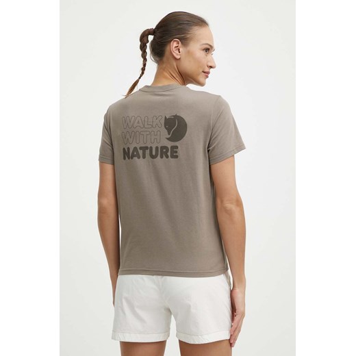 Fjallraven t-shirt Walk With Nature damski kolor brązowy F14600171 ze sklepu ANSWEAR.com w kategorii Bluzki damskie - zdjęcie 171324129