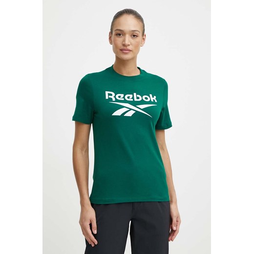 Reebok t-shirt bawełniany Identity damski kolor zielony 100076007 ze sklepu ANSWEAR.com w kategorii Bluzki damskie - zdjęcie 171324207