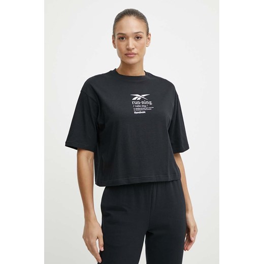 Reebok t-shirt bawełniany damski kolor czarny 100075396 ze sklepu ANSWEAR.com w kategorii Bluzki damskie - zdjęcie 171324218