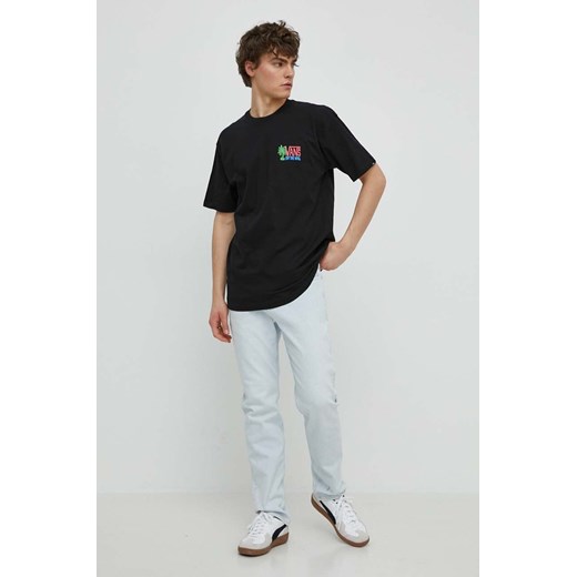 T-shirt męski Vans z krótkim rękawem młodzieżowy w nadruki czarny z bawełny 