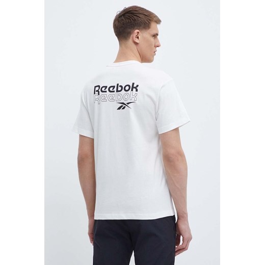 Reebok t-shirt bawełniany Brand Proud męski kolor beżowy z nadrukiem 100076380 ze sklepu ANSWEAR.com w kategorii T-shirty męskie - zdjęcie 171324407