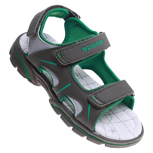 Szaro zielone sandały chłopięce na rzepy /B4-2 16033 T187/ ze sklepu Pantofelek24.pl w kategorii Sandały dziecięce - zdjęcie 171328636