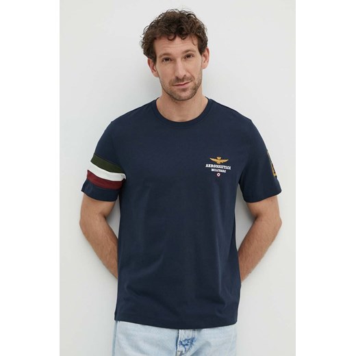 Aeronautica Militare t-shirt bawełniany męski kolor granatowy z aplikacją TS2230J592 ze sklepu ANSWEAR.com w kategorii T-shirty męskie - zdjęcie 171330428