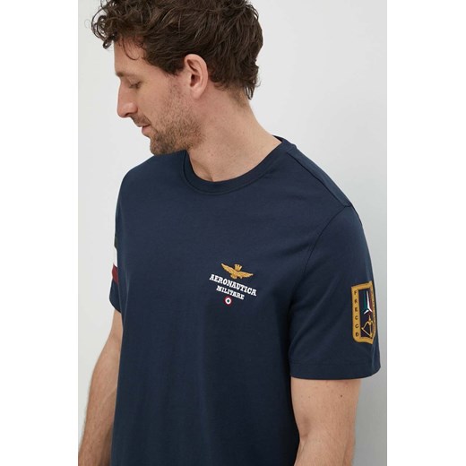 Aeronautica Militare t-shirt bawełniany męski kolor granatowy z aplikacją Aeronautica Militare XXL ANSWEAR.com