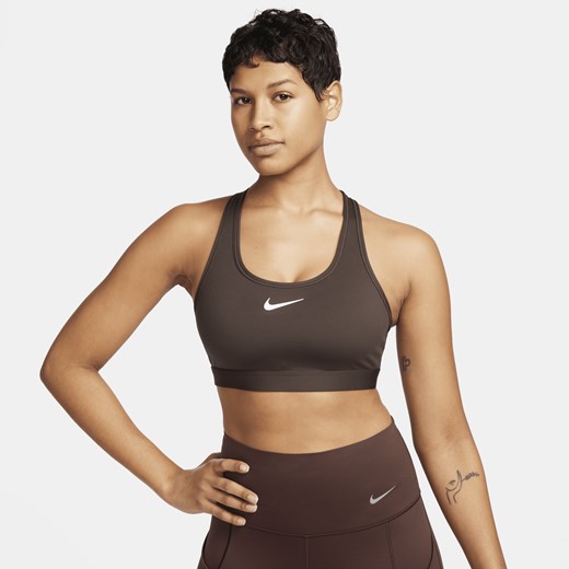 Damski stanik sportowy z wkładkami Nike Swoosh Medium Support - Brązowy Nike S Nike poland