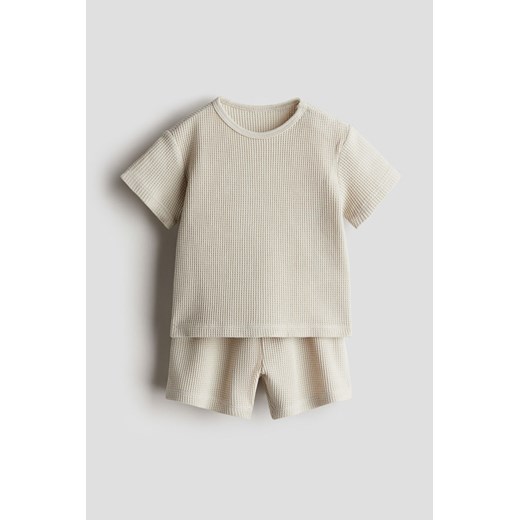 H & M - Bawełniany komplet 2-częściowy w waflowy splot - Beżowy ze sklepu H&M w kategorii Odzież dla niemowląt - zdjęcie 171337069