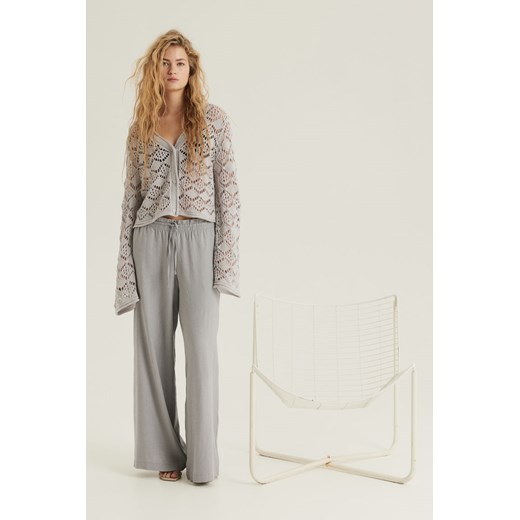 H & M - Spodnie bez zapięcia z domieszką lnu - Szary ze sklepu H&M w kategorii Spodnie damskie - zdjęcie 171337159