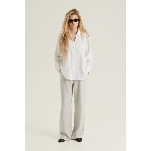 H & M - Proste spodnie z domieszką lnu - Szary ze sklepu H&M w kategorii Spodnie damskie - zdjęcie 171337176