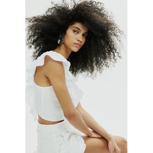 H & M - Krótka bluzka z domieszką lnu - Biały H & M M H&M
