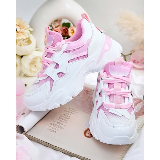 Buty sportowe damskie Royalfashion.pl sneakersy sznurowane płaskie różowe 