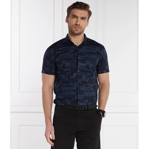 Koszula męska Armani Exchange w kratkę z krótkim rękawem z elastanu na wiosnę casualowa