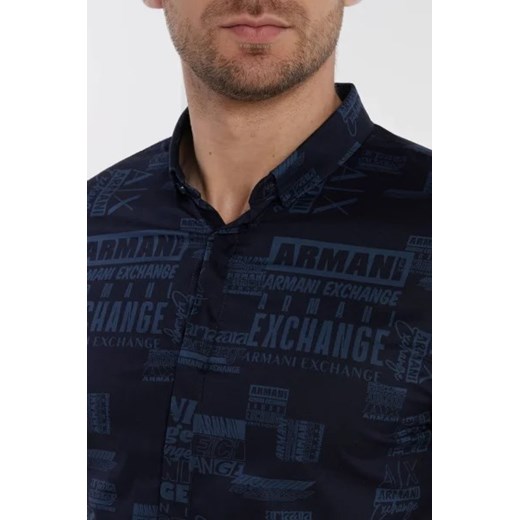 Koszula męska Armani Exchange z krótkim rękawem niebieska z klasycznym kołnierzykiem z elastanu w kratkę