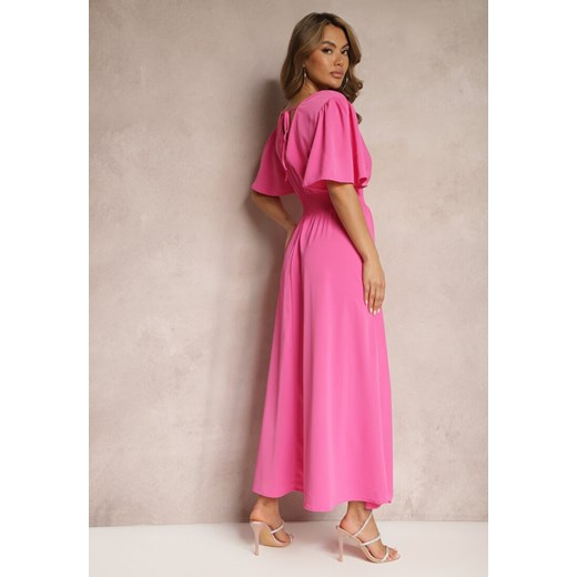 Różowa Sukienka z Luźnymi Rękawami Wiązaniem z Wycięciem na Plecach i Gumką w Renee M okazyjna cena Renee odzież