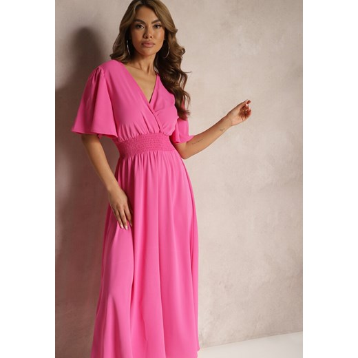 Różowa Sukienka z Luźnymi Rękawami Wiązaniem z Wycięciem na Plecach i Gumką w Renee L promocyjna cena Renee odzież