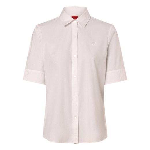 HUGO Bluzka damska - Letnia koszula Kobiety Bawełna biały jednolity ze sklepu vangraaf w kategorii Koszule damskie - zdjęcie 171351037