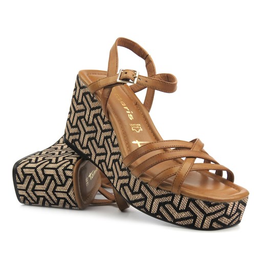 Sandały damskie na koturnie - TAMARIS 1-28014-42, brązowe ze sklepu ulubioneobuwie w kategorii Sandały damskie - zdjęcie 171352265
