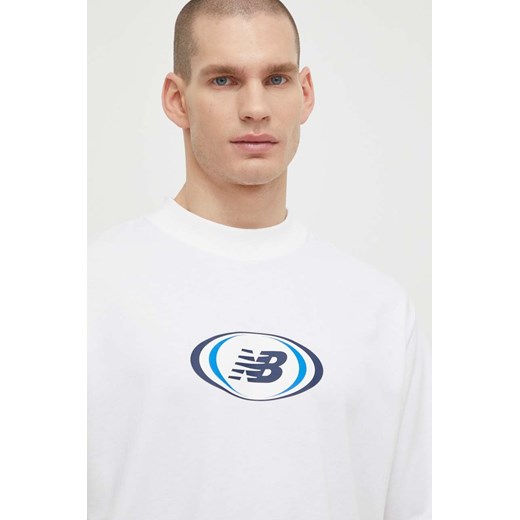 New Balance t-shirt MT41600WT męski kolor biały wzorzysty MT41600WT ze sklepu ANSWEAR.com w kategorii T-shirty męskie - zdjęcie 171352988