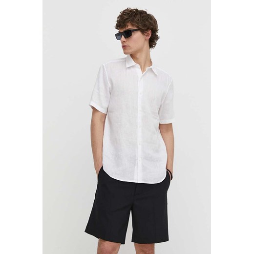 Theory koszula lniana kolor biały regular z kołnierzykiem klasycznym ze sklepu ANSWEAR.com w kategorii Koszule męskie - zdjęcie 171353008