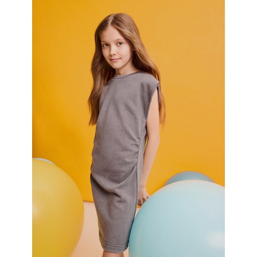 Reserved - Sukienka z marszczeniem w talii - ciemnoszary Reserved 140 (9 lat) Reserved