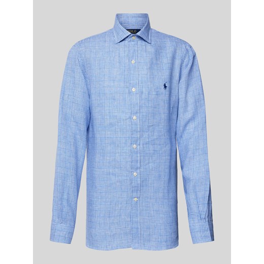 Koszula lniana o kroju slim fit ze wzorem w kratę glencheck ze sklepu Peek&Cloppenburg  w kategorii Koszule męskie - zdjęcie 171353945