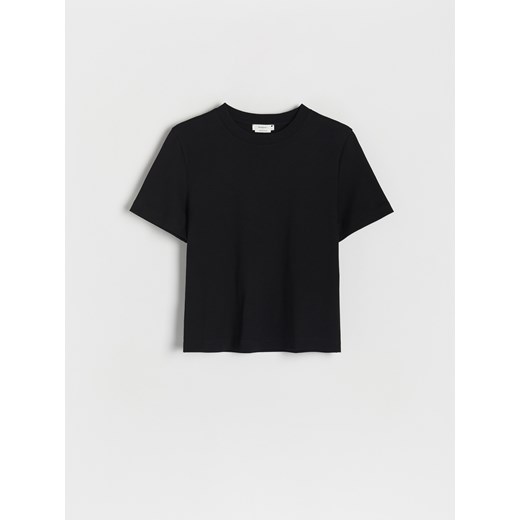 Reserved - T-shirt z merceryzowanej bawełny - czarny ze sklepu Reserved w kategorii Bluzki damskie - zdjęcie 171355789