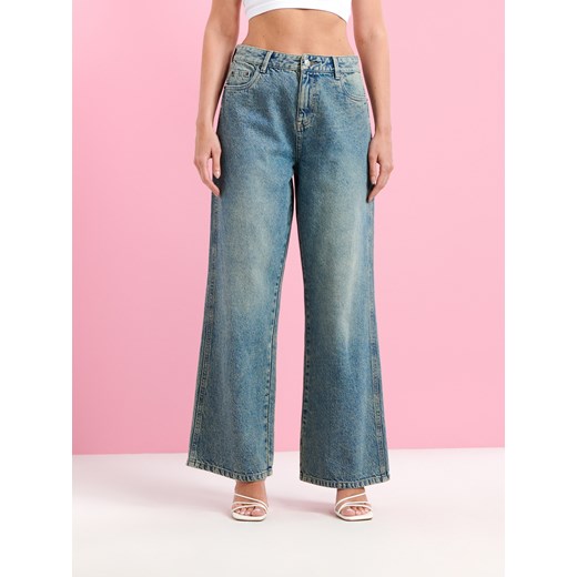 Sinsay - Jeansy wide leg high waist - turkusowy Sinsay 34 Sinsay