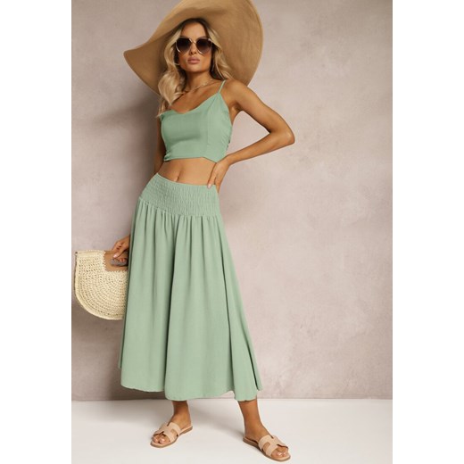 Zielone Spodnie Szerokie Luźne High Waist Inestria ze sklepu Renee odzież w kategorii Spodnie damskie - zdjęcie 171357266