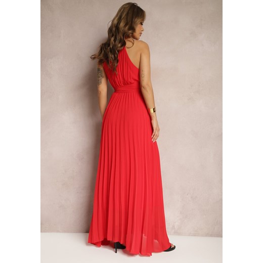 Czerwona Sukienka Maxi bez Rękawów z Gumką w Talii z Plisowanej Tkaniny Pesstia Renee ONE SIZE wyprzedaż Renee odzież