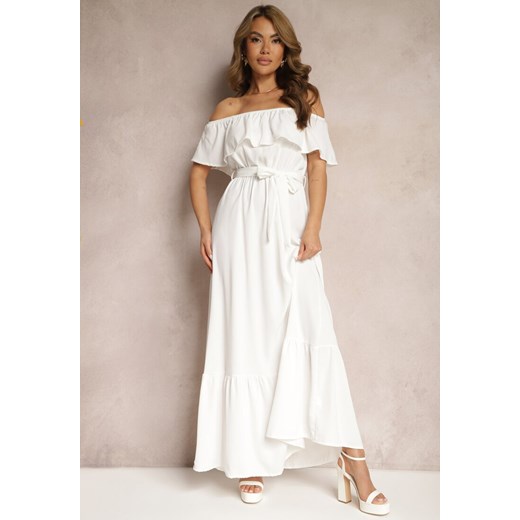 Biała Hiszapanka Sukienka o Rozkloszowanym Fasonie z Falbanką Naviara Renee L okazja Renee odzież