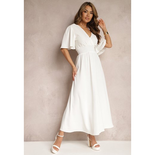 Biała Sukienka z Luźnymi Rękawami Wiązaniem z Wycięciem na Plecach i Gumką w Talii Valenta ze sklepu Renee odzież w kategorii Sukienki - zdjęcie 171357805