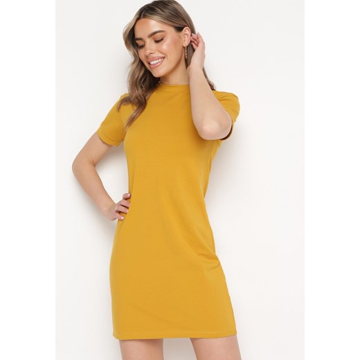 Żółta Bawełniana Sukienka T-shirtowa o Dopasowanym Kroju Maristar ze sklepu Born2be Odzież w kategorii Sukienki - zdjęcie 171358155