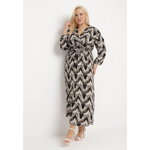 Sukienka wielokolorowa Born2be z długim rękawem kopertowa 