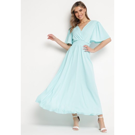 Jasnoniebieska Sukienka z Rozkloszowanymi Rękawami Gumką w Pasie i Wiązaniem na Plecach Larielle ze sklepu Born2be Odzież w kategorii Sukienki - zdjęcie 171359096
